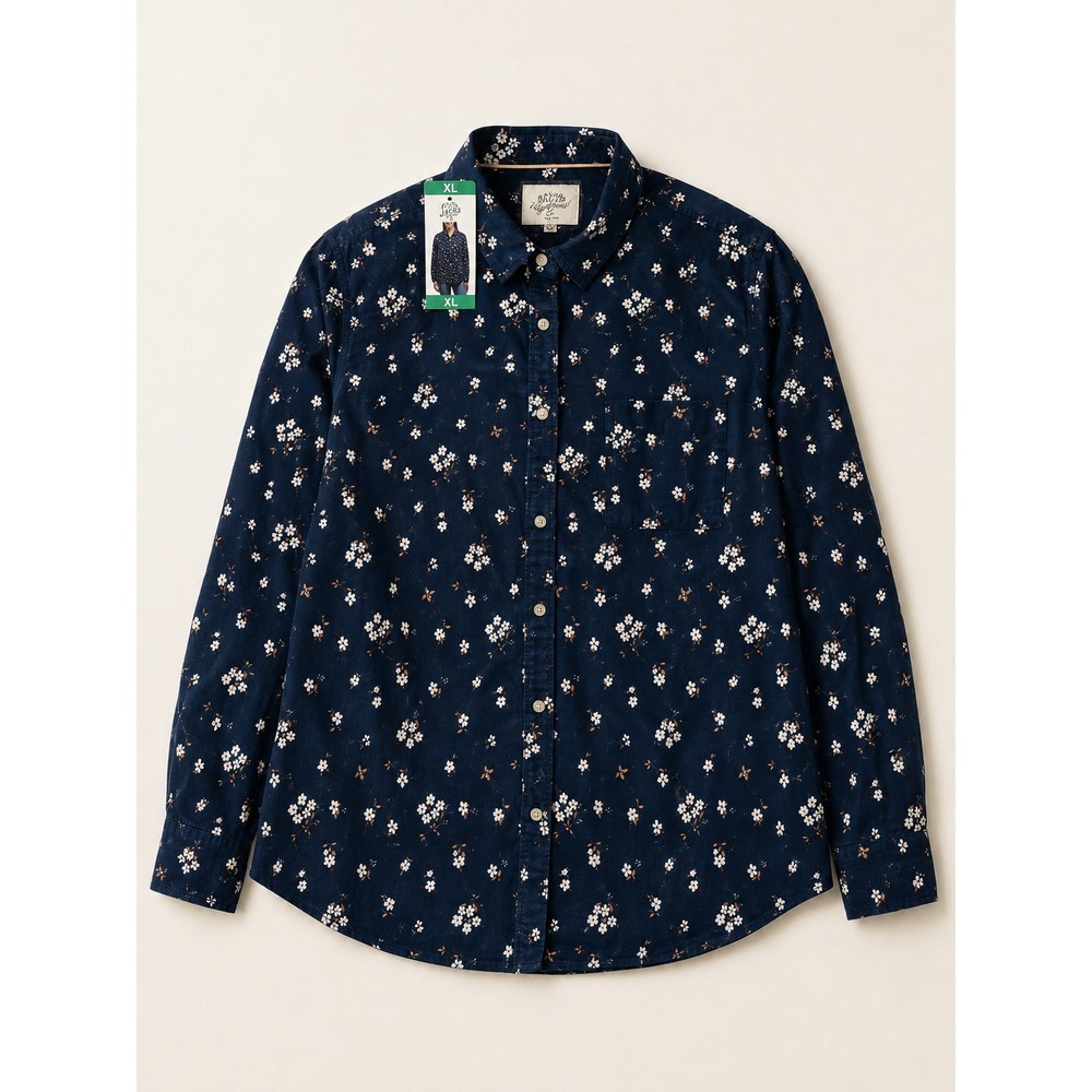 Jachs Girlfriend Womens XL Navy Floral Corduroy Button Down Shirt 1900990 NEW